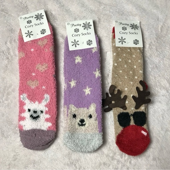 Pretty Cozy Socks Kids Animal Design - Pink, Purple, Brown - Picture 1 of 11